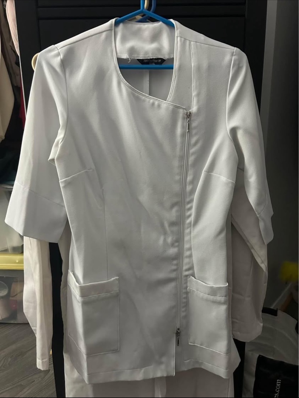 Women's White Asymmetric Zip scrub